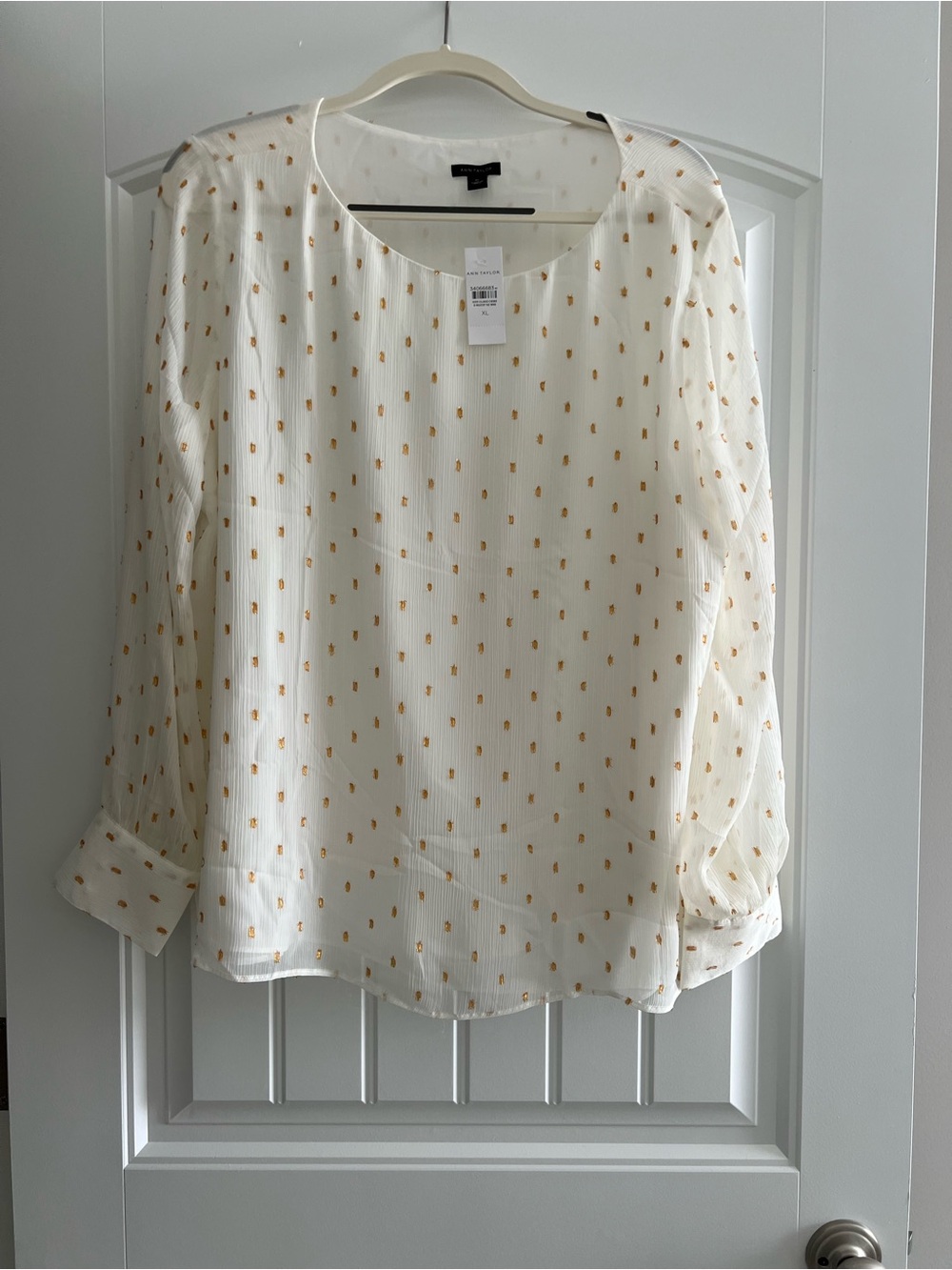 Ann Taylor Cream Blouse with Gold Dot Accents